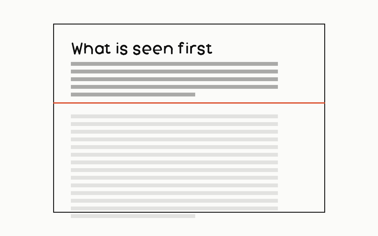 Above the fold: a drawn diagram with the above the fold marked in vermilion.