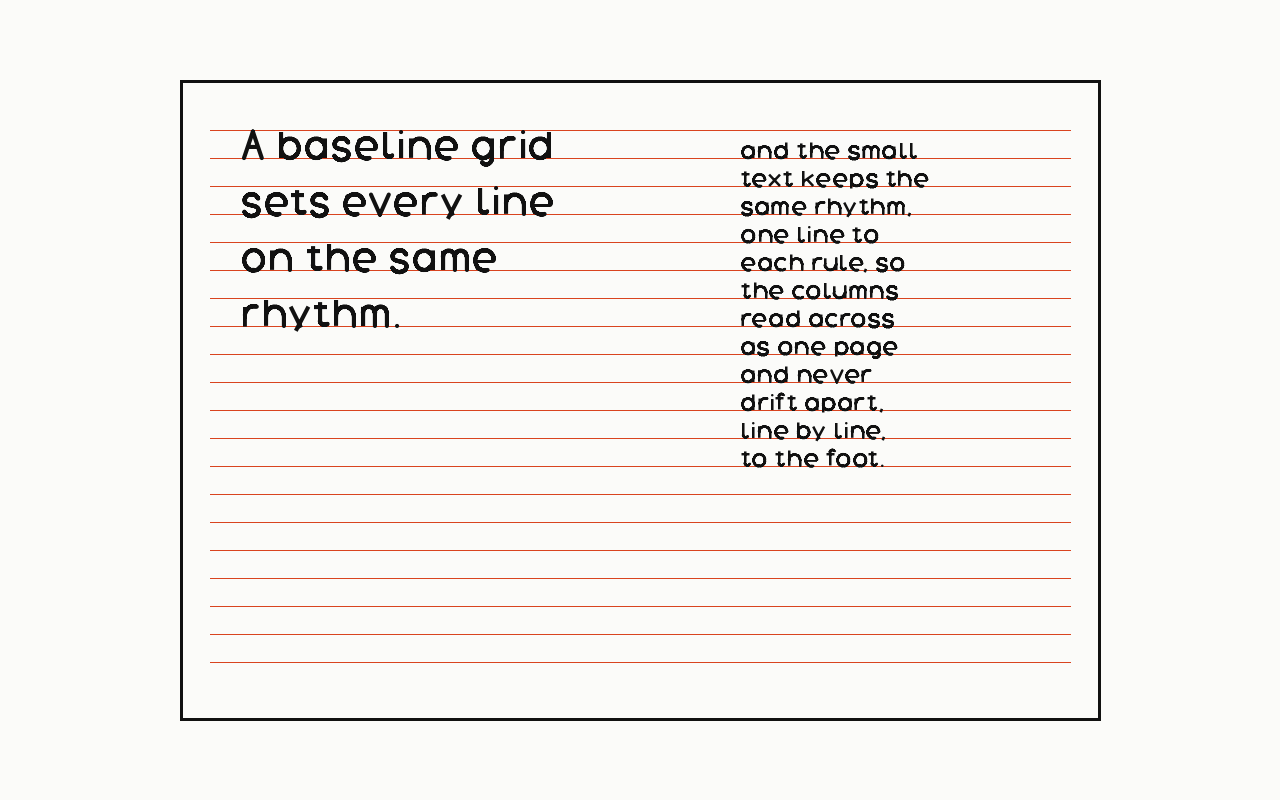 Baseline grid: a drawn diagram with the baseline grid marked in vermilion.