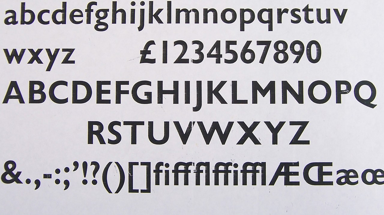 Humanist sans: a Monotype specimen of Gill Sans Bold, a sans serif keeping the proportions of a roman letter.