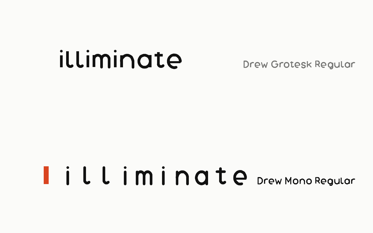 Monospace: a letter in the house face with the monospace marked in vermilion.