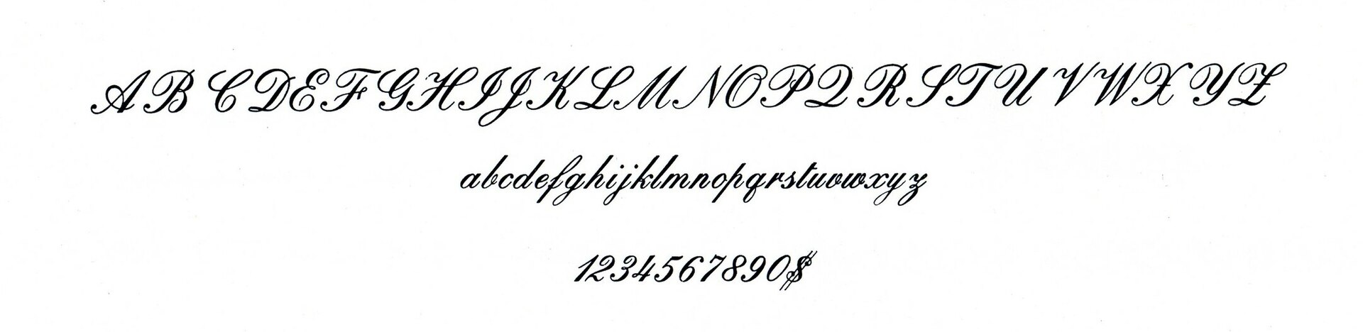 Script: a formal copperplate script type, capitals, lowercase and figures joined as if written with a pointed pen, on a foundry specimen.