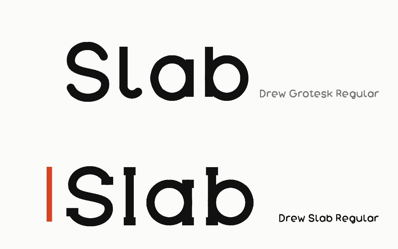 Slab serif: a letter in the house face with the slab serif marked in vermilion.